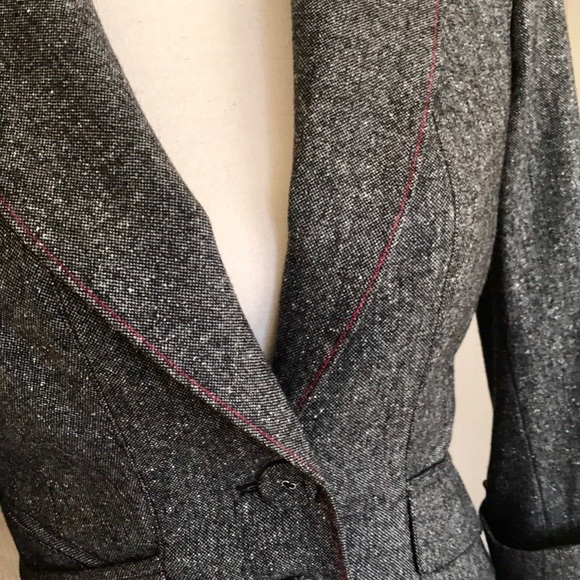 BEBE VINTAGE PINK EMBROIDERED GREY WOOL BLAZER JACKET - Picture 4 of 8